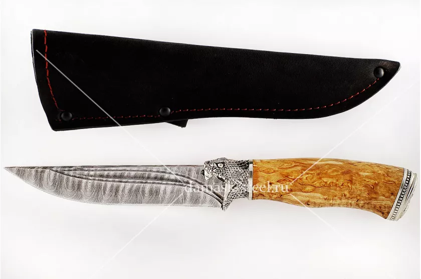 Нож Волк-9 сталь дамаск карельская берёза (долы)