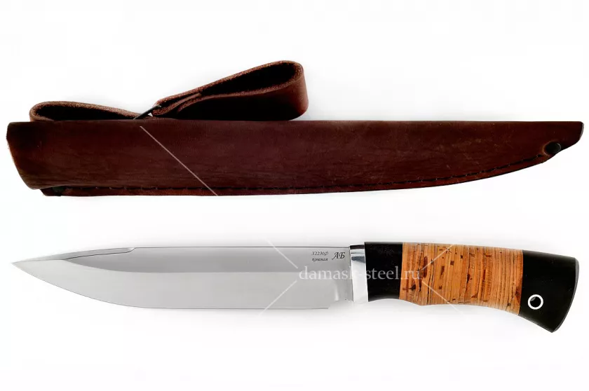 Нож Добытчик - 1 кованая сталь х12мф граб и береста