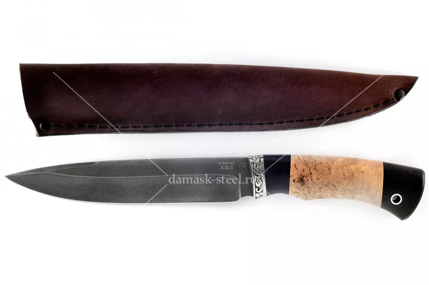 Нож Добытчик-4 кованая сталь ХВ-5 Алмазка граб и карельская берёза